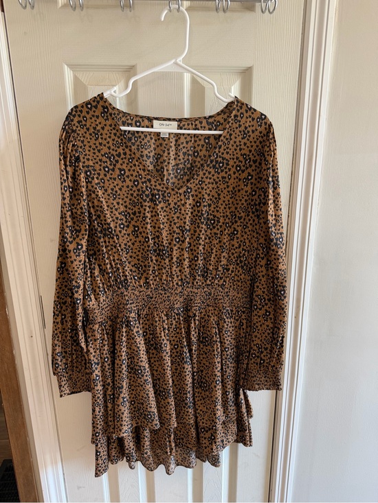 ON 34th Dresses & Skirts - Brown Leopard Print Long Sleeve Tiered Dress